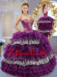 Pretty Sweetheart Ball Gown Quinceanera Dresses with Ruffled Layers and Zebra