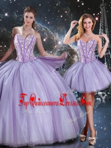 Lovely Sweetheart Beading Lavender Detachable Quinceanera Skirts for 2016