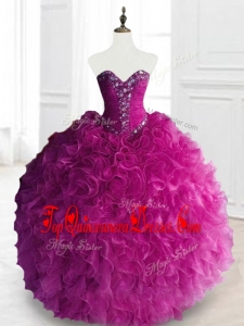 2016 Beading and Ruffles Custom Made Quinceanera Dresses in Fuchsia