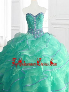 2016 Sweetheart Beading and Ruffles Custom Made Quinceanera Dresses in Turquois