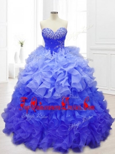 2016 Sweetheart Blue Custom Made Quinceanera Dresses with Beading and Ruffles