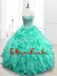 Best Selling Beading and Ruffles Custom Made Quinceanera Dresses in Apple Green