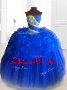 2016 Classical Real Photo Show Hand Made Flowers Sweet 16 Dresses in Royal Blue