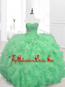 Elegant Beading and Ruffles Sweetheart Custom Made Quinceanera Dresses in Green