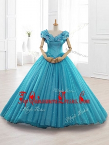 Exquisite Cap Sleeves Teal Custom Made Quinceanera Dresses with Appliques