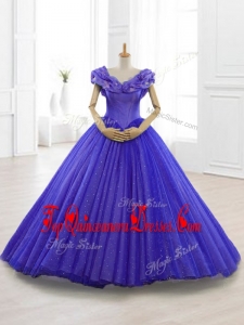 Latest Real Photo Show Appliques Cap Sleeves Sweet 15 Dresses in Purple