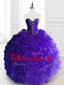 New Style Real Photo Show Purple Sweet 16 Dresses with Beading and Ruffles