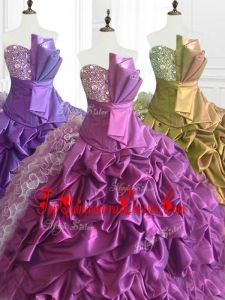 2016 Strapless Pick Ups Custom Made Quinceanera Dresses with Sequins and Ruffles