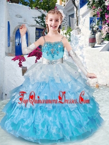 Customized Straps Little Girl Mini Quinceanera Dresses with Ruffled Layers and Appliques