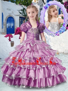 Romantic Straps Little Girl Mini Quinceanera Dresses with Ruffled Layers and Appliques