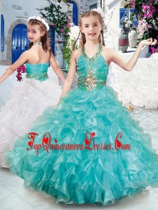 Top Selling Halter Top New Arrival Kid Pageant Dresses with Beading and Ruffles