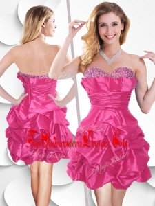 Gorgeous Hot Pink Taffeta Dama Dress with Beading and Bubles