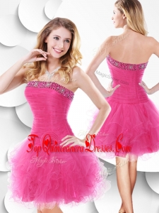 Gorgeous Strapless Hot Pink Dama Dress with Beading and Ruffles