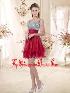 Gorgeous Straps Sequins and Ruching Dama Dresses in Wine Red