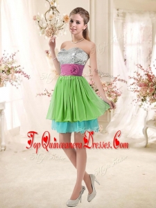 Gorgeous Sweetheart Short Dama Dresses with Sequins and Belt