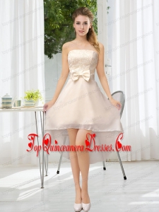 Luxurious Strapless A Line Dama Dress with Belt and Lace