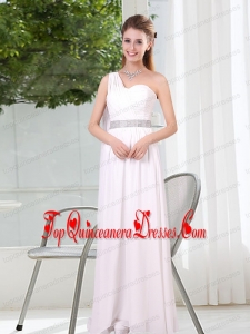 One Shoulder Empire Ruching Sequins White Dama Dresses