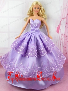 Beautiful Lilac Gown With Embroidery Made to Fit the Barbie Doll