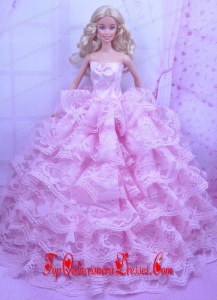 Exclusive Pink Gown With Ruffled Layers Dress For Barbie Doll