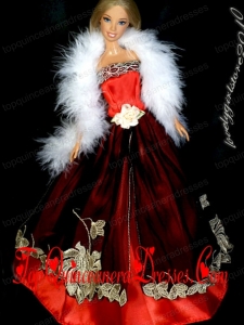 Gorgeous Red and Burgundy Princess Dress With Embroidery Gown For Barbie Doll
