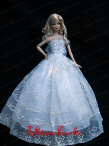 Romantic Baby Blue Strapless Lace Fashion Wedding Dress for Noble Barbie