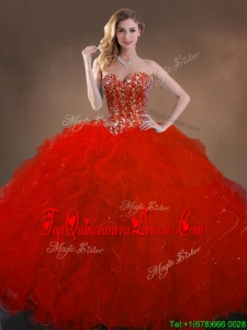 Affordable Ball Gown Beaded and Ruffles Quinceanera Dresses in Red