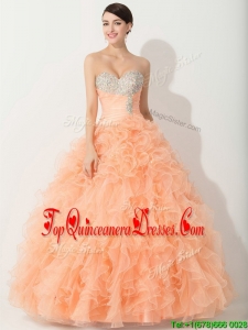 Affordable Orange Quinceanera Dresses with Beading and Ruffles