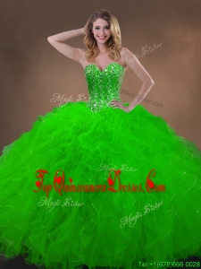 Affordable Spring Green Quinceanera Dresses with Beading and Ruffles