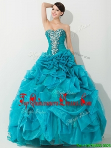 Affordable Teal Quinceanera Dresses with Beading and Rolling Flowers