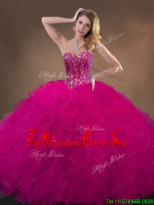 Modern Fuchsia Quinceanera Gowns with Beading and Ruffles