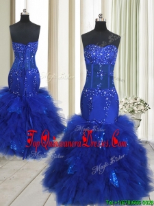 2017 Beautiful See Through Mermaid Beaded and Sequined Ruffled Dama Dress in Royal Blue