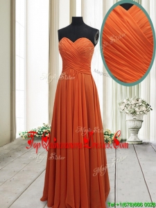 2017 Best Selling Empire Ruched Chiffon Orange Red Dama Dress in Floor Length