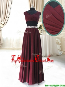 2017 Discount Two Piece Cap Sleeves Burgundy Dama Dress with Beaded Decorated Waist