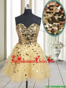 Best Selling Sequined Bodice Zipper Up Organza Dama Dress in Champagne