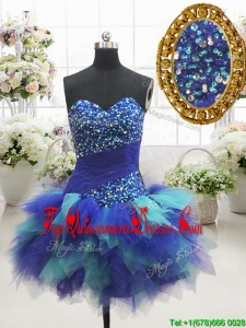 Most Popular Two Tone Sweetheart Short Dama Dress with Beading and Ruffles