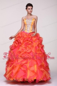 Beading and Rhinestone Strapless Multi-color Quinceanera Dress