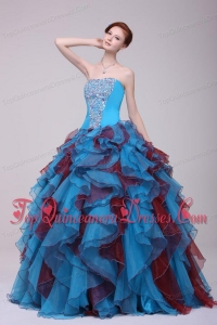 Multi-color Strapless Beaded Decorate Quinceanera Dress with Ruffles