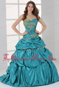 Sweetheart Beading and Ruche Quinceanera Dress in Turquoise