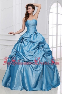 Hand Made Flowers Sweetheart Light Blue Taffeta Quinceanera Dress