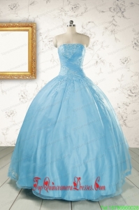 2015 Discount Strapless Beading Quinceanera Dress in Baby Blue