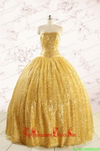 Romantic Sequins Yellow Quinceanera Dress with Strapless