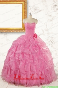 2015 Pretty Sweetheart Beading Baby Pink Quinceanera Dresses