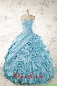 Fashionable Beading Aqua Blue Quinceanera Dresses for 2015