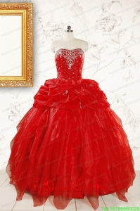 Most Popular Sweetheart Ball Gown Beading Red Quinceanera Dresses for 2015
