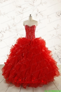 2015 Most Popular Red Quinceanera Dresses with Beading