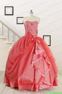 Cheap Strapless Ball Gown Quinceanera Dresses in Watermelon for 2015