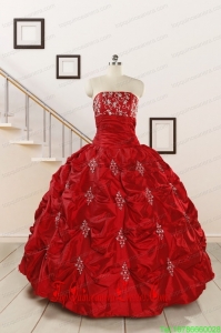 2015 Cheap Appiques Beading Quinceanera Dresses in Red