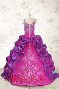 Classic Ball Gown Embroidery Court Train Quinceanera Dresses in Purple for 2015