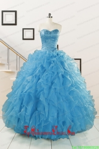 Hot Sell Beaded Quinceanera Dresses Ruffled in Blue for 2015