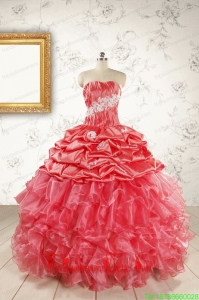Luxurious Sweetheart Beading Quinceanera Dresses in Watermelon for 2015